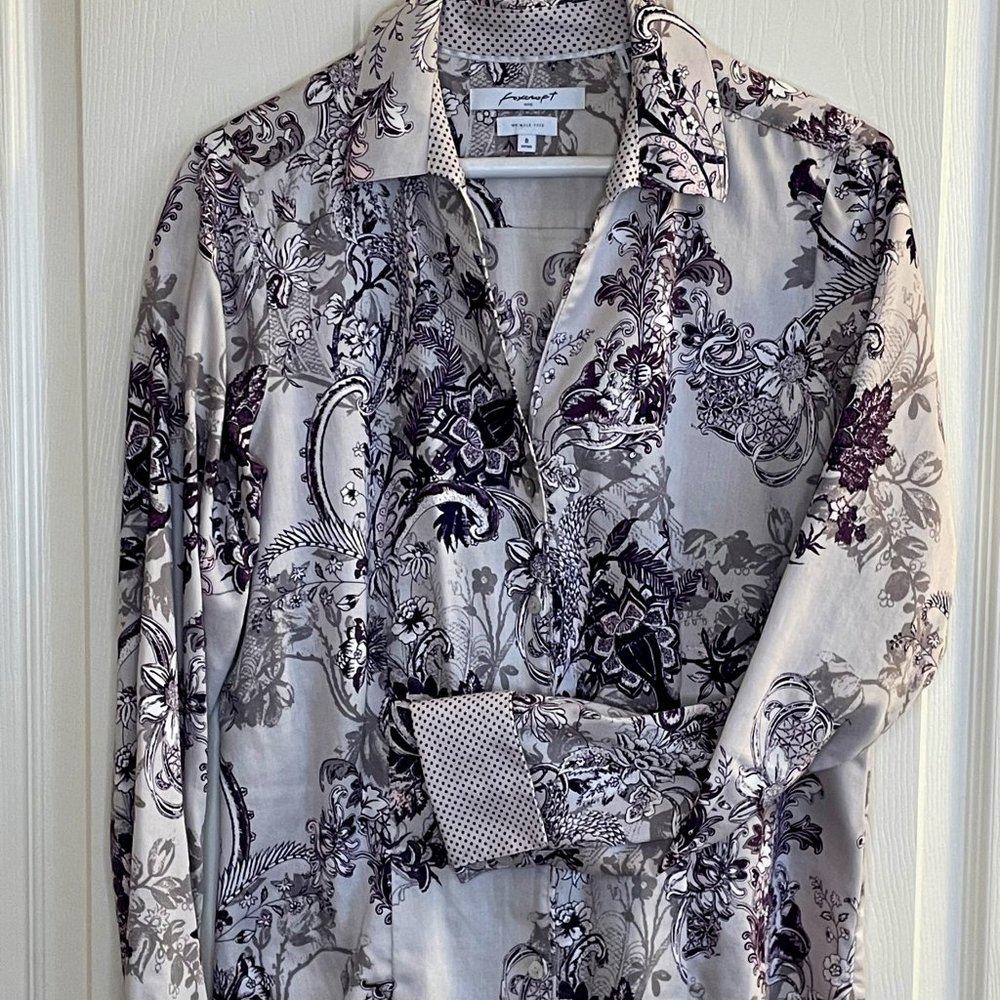 Women's Paisley Blouse with Dot Trim Collar and Cuffs